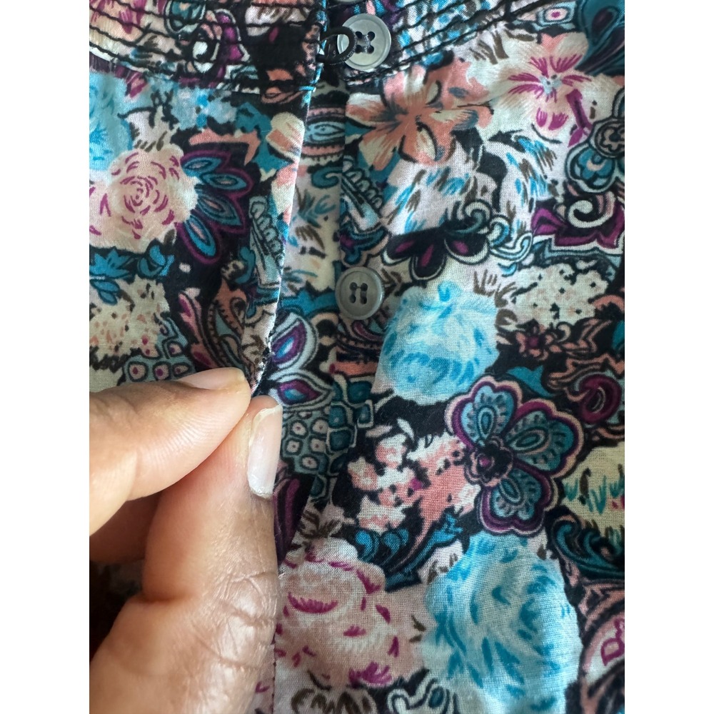 J.Crew Womens Floral Paisley Cotton Silk Ruffle Blouse Blue Pink Small - Picture 7 of 7